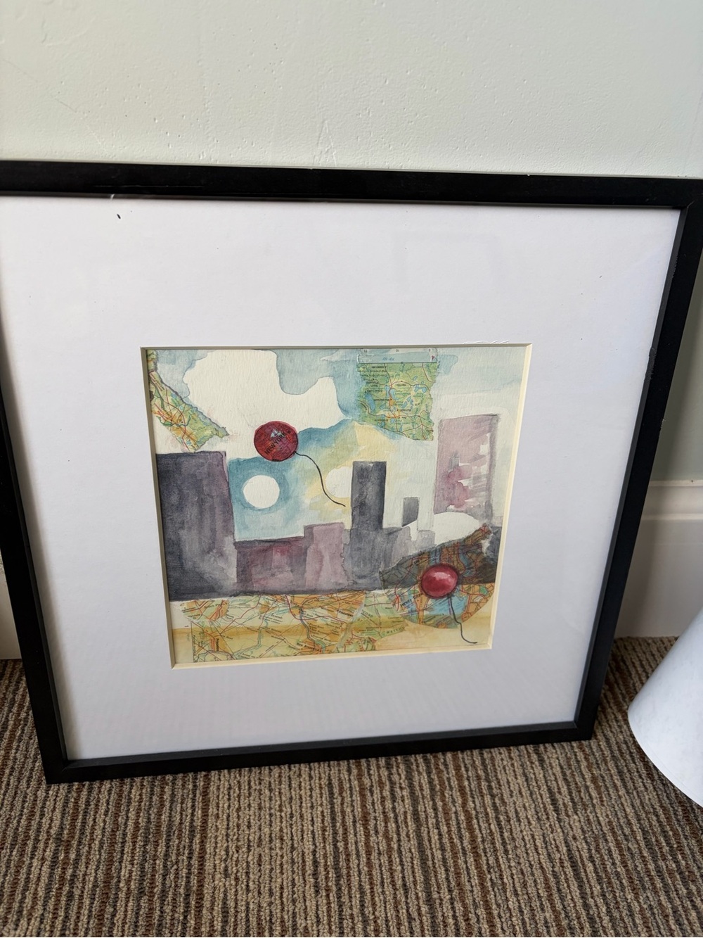 Mixed Media Framed Wall Art in Gray, Blue and Red